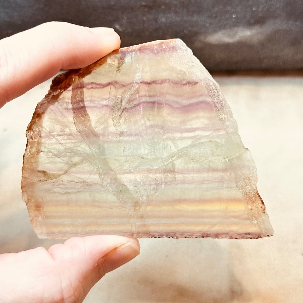 Rainbow Fluorite Polished Slab Banded Fluorite Slice Purple Green Yellow Fluorit
